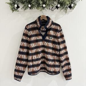 Men’s LL Bean Fleece Sweater Pullover Snap Southwest Aztec Print Sweater Small